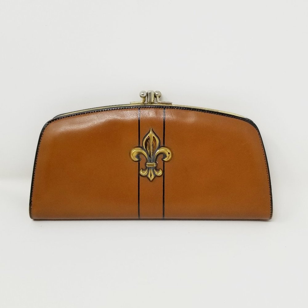 Vintage Baronet Brown Leather Wallet with Goldtone Fleur De Lis Symbol | Wallets